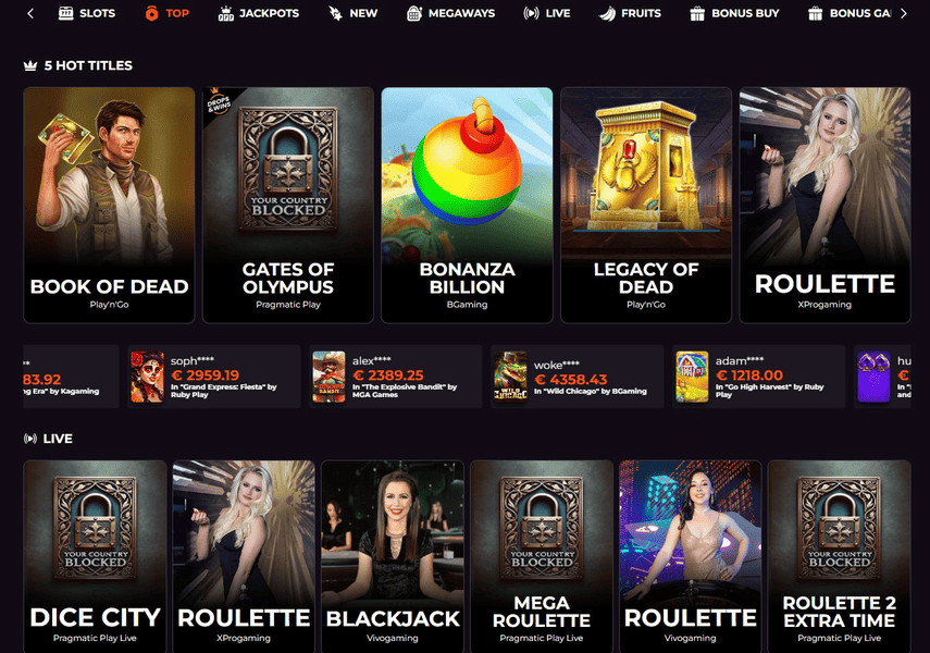 Rakoo Casino interface